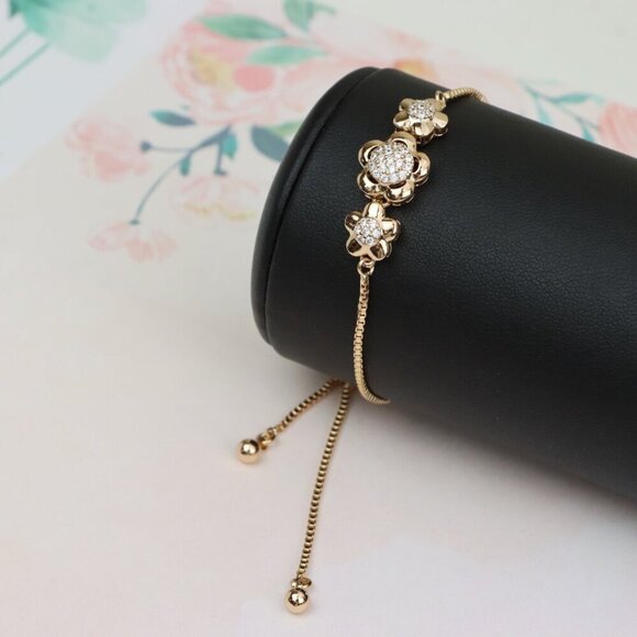 Elegant Rose Gold Adjustable Flower Bracelet with Sparkling Stones, XPAB0616 - Picture 12 of 12